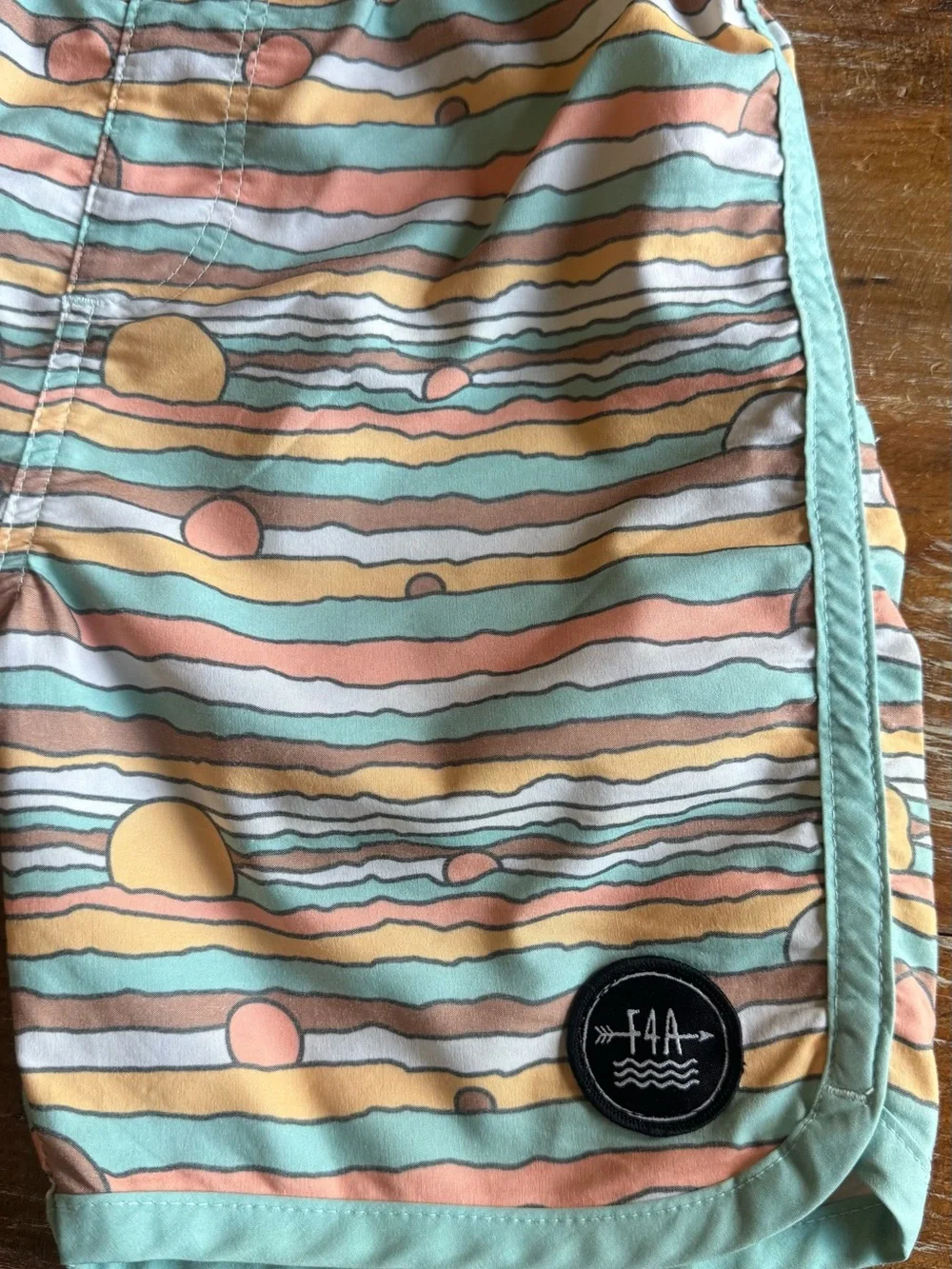 Retro Sun-Wave Swim Trunks with Mint Trim by Feather 4 Arrow